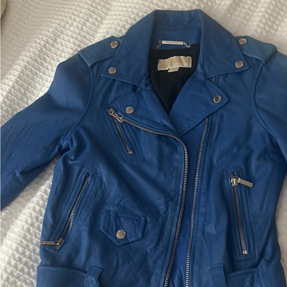 Michael Kors Vibrant Blue Leather Jacket